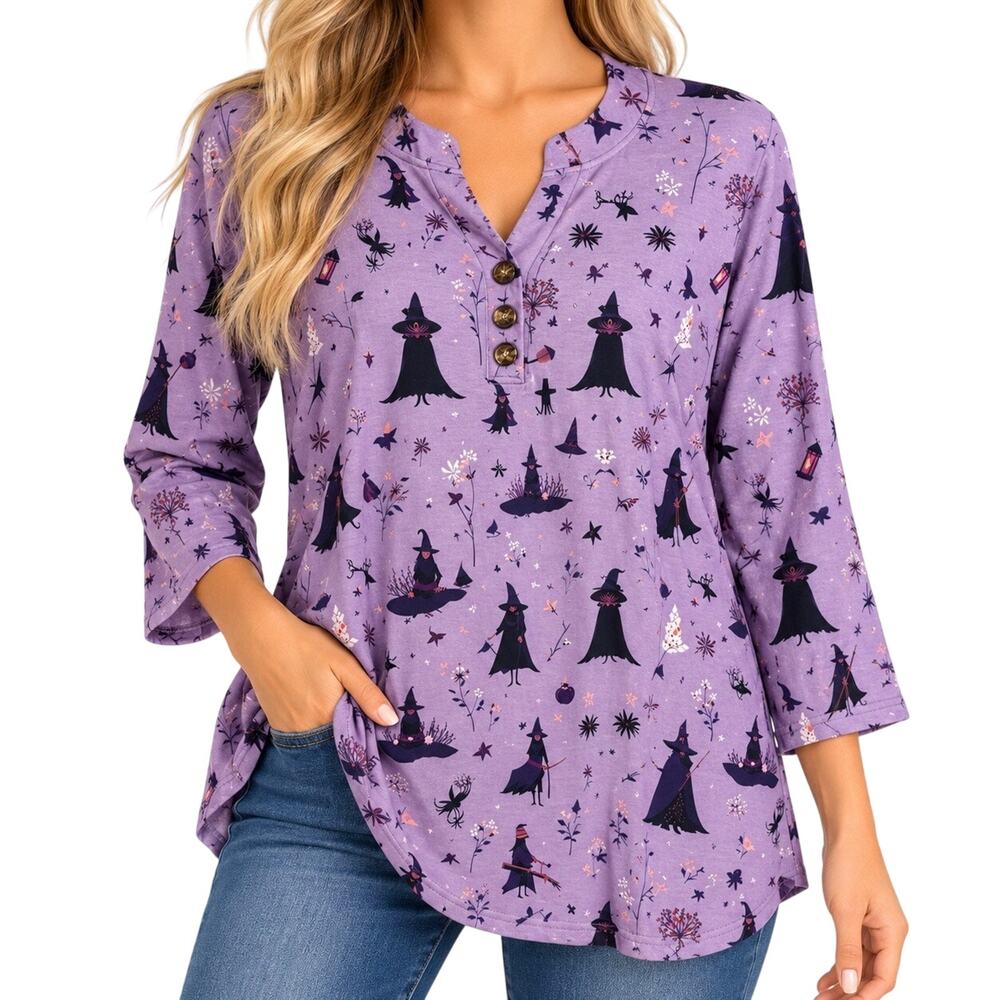 NEW NWT Womens XXL 2X Halloween Witch Fall Autumn Harvest Wearable Art Shirt Top
